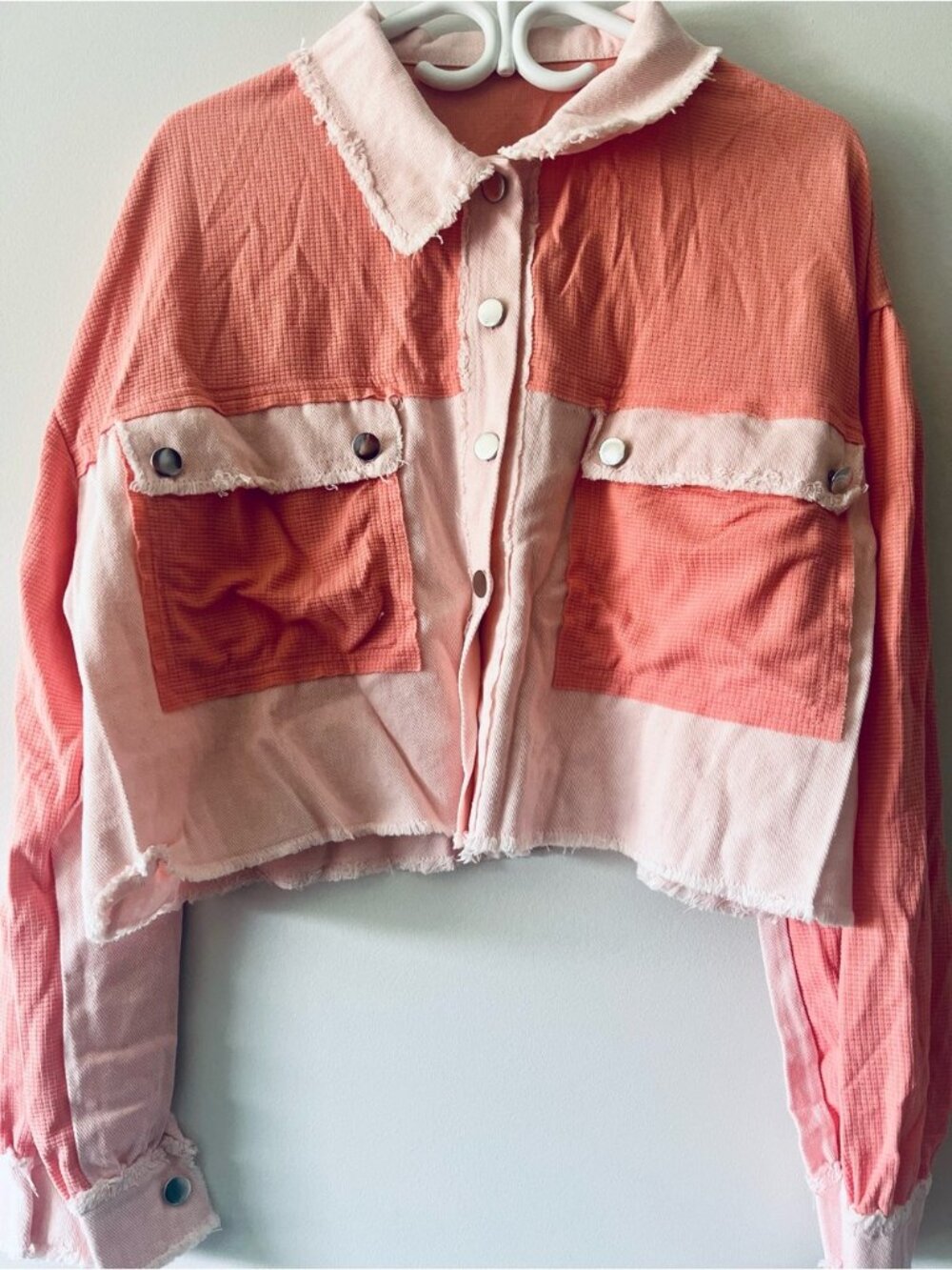 Waffle Knit Boyfriend Lightweight Shacket Jacket Pink - Picture 7 of 8